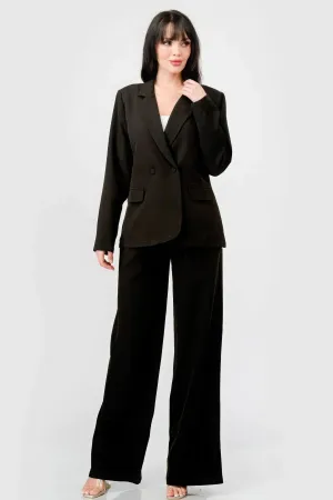 Women Luxe Stretch Woven Loose Fit Blazer And Wide Legs Pants Semi Formal Set