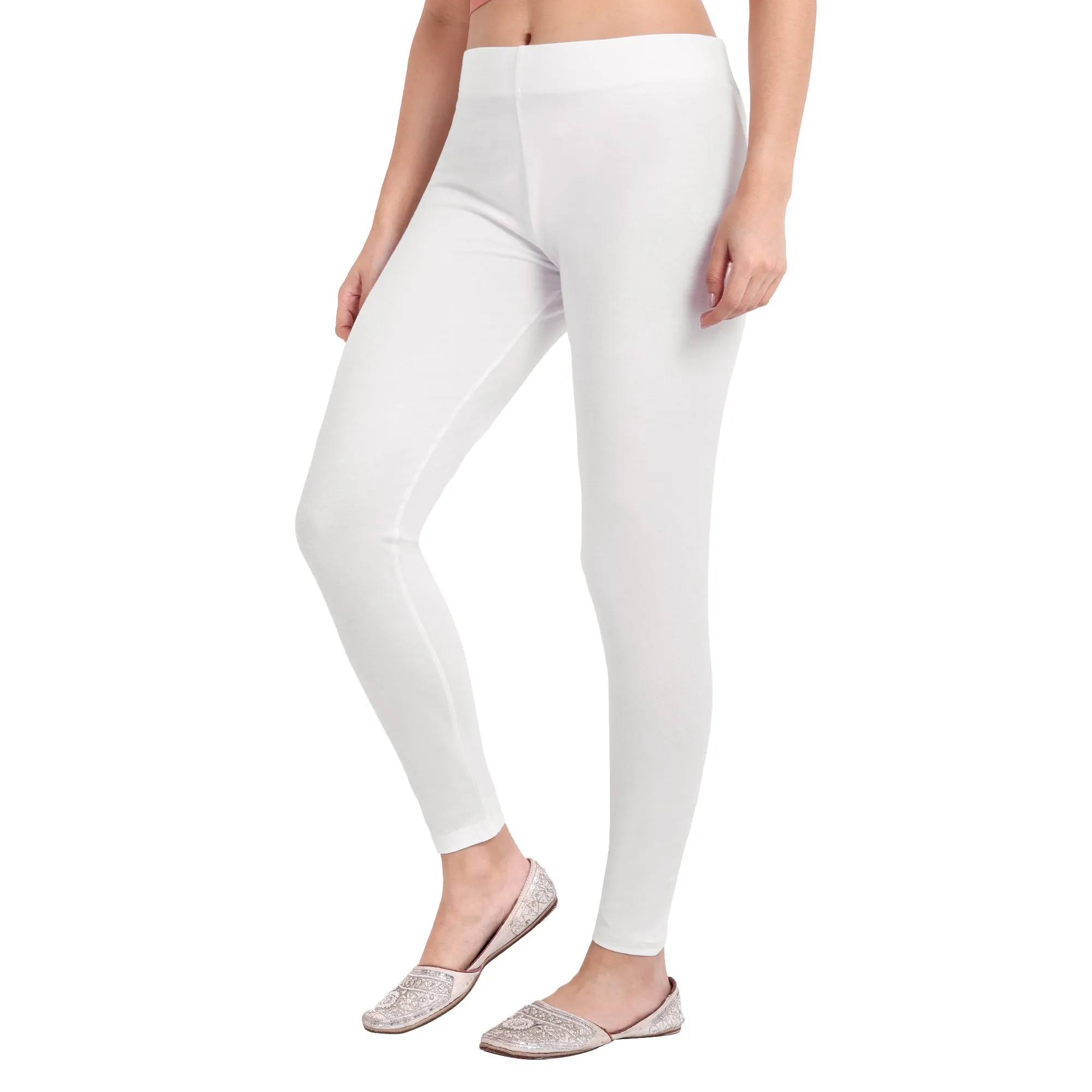 Women White Breathable Long Length Legging