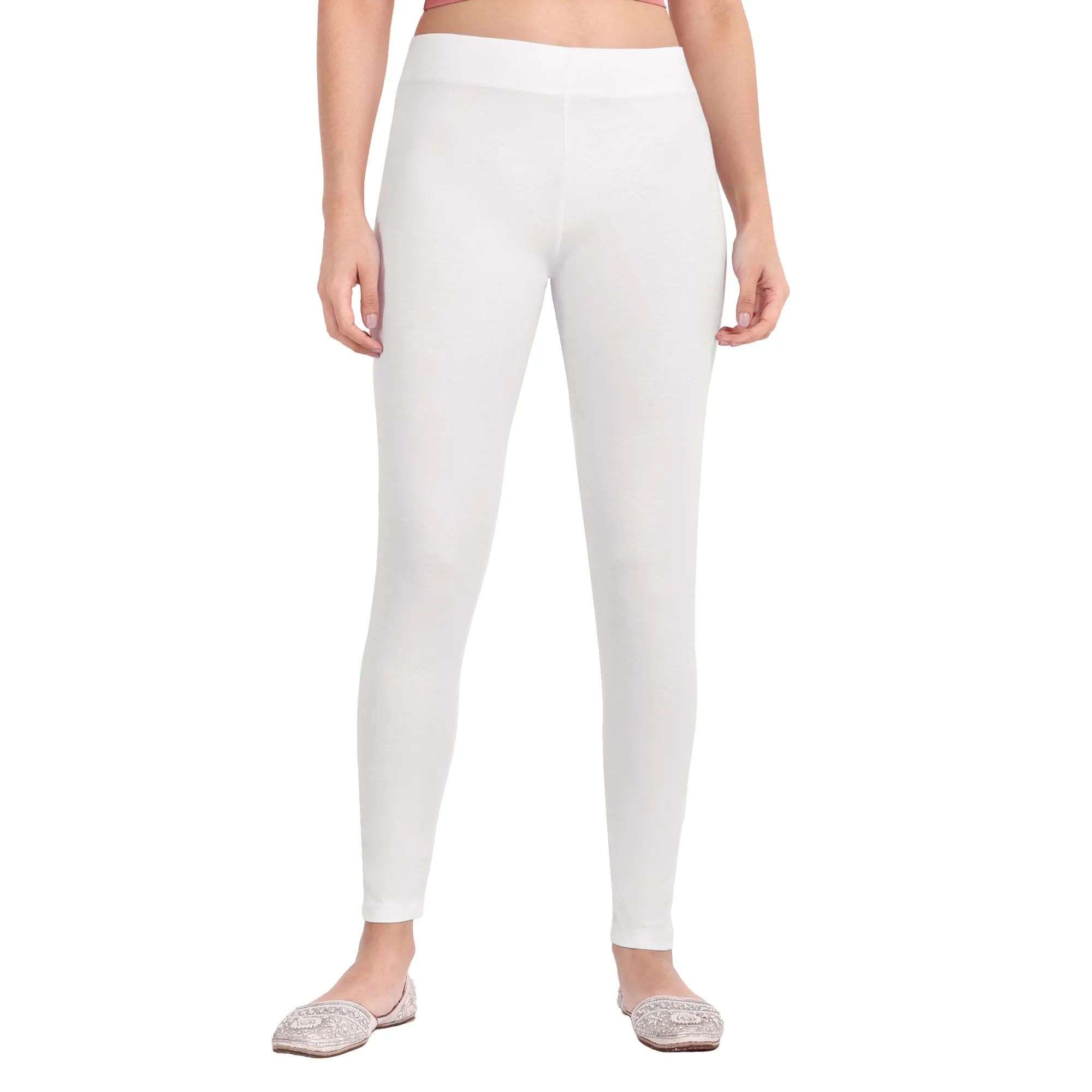 Women White Breathable Long Length Legging