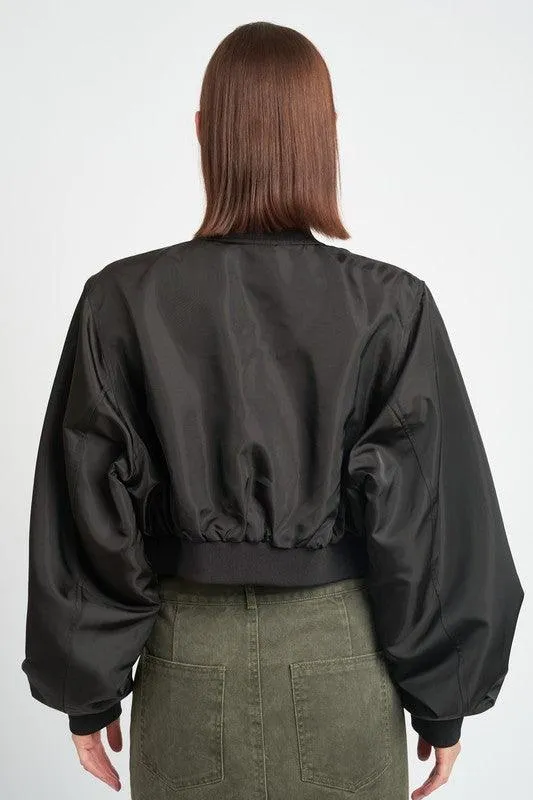 Womens Cropped Bomber Jackets Black Brown