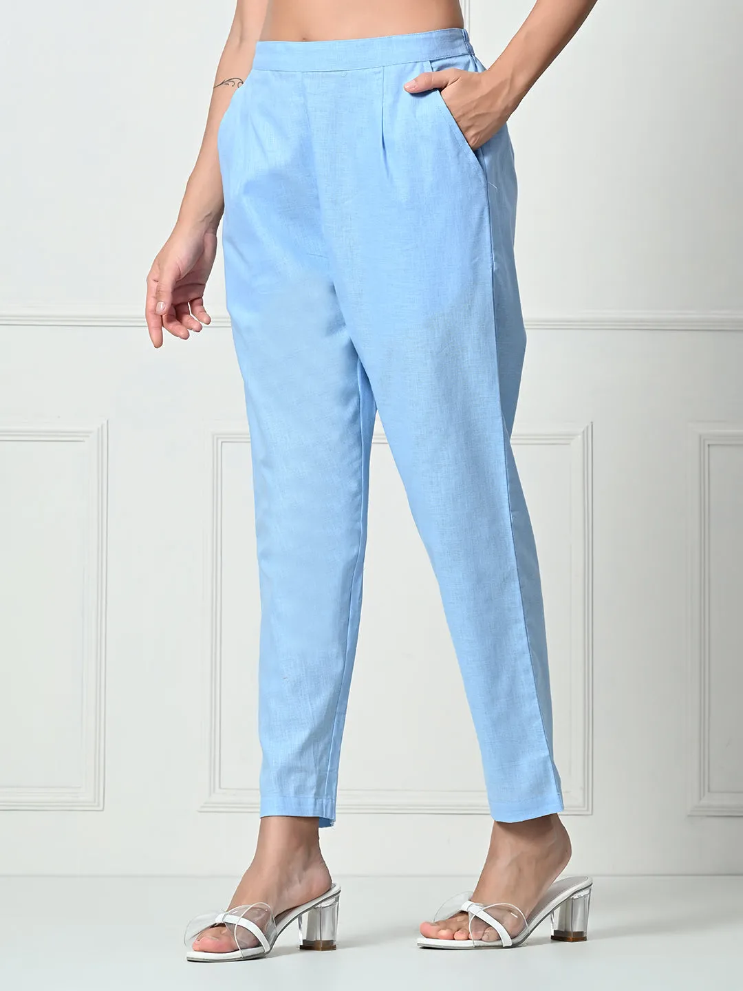 Women’s Linen Cotton Palazzo Pants – Effortless Style & Breathable Comfort | Blue