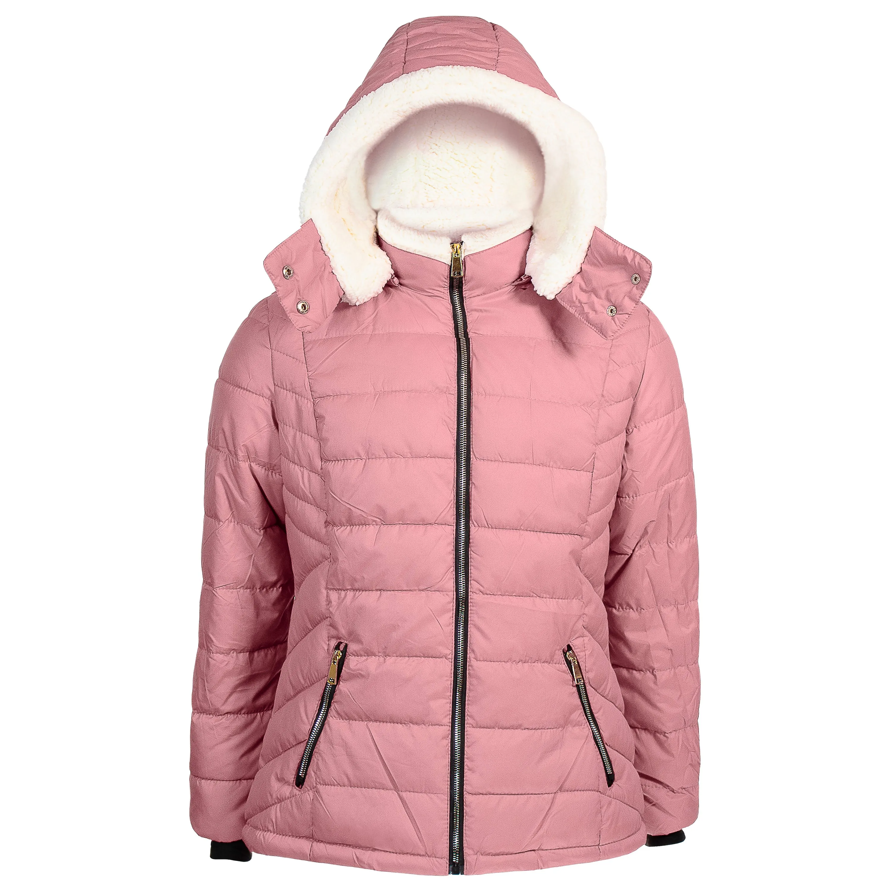 Women's Warm Wholesale Puffer Coats in Pink in Assorted Sizes - Bulk Case of 12 Winter Jackets